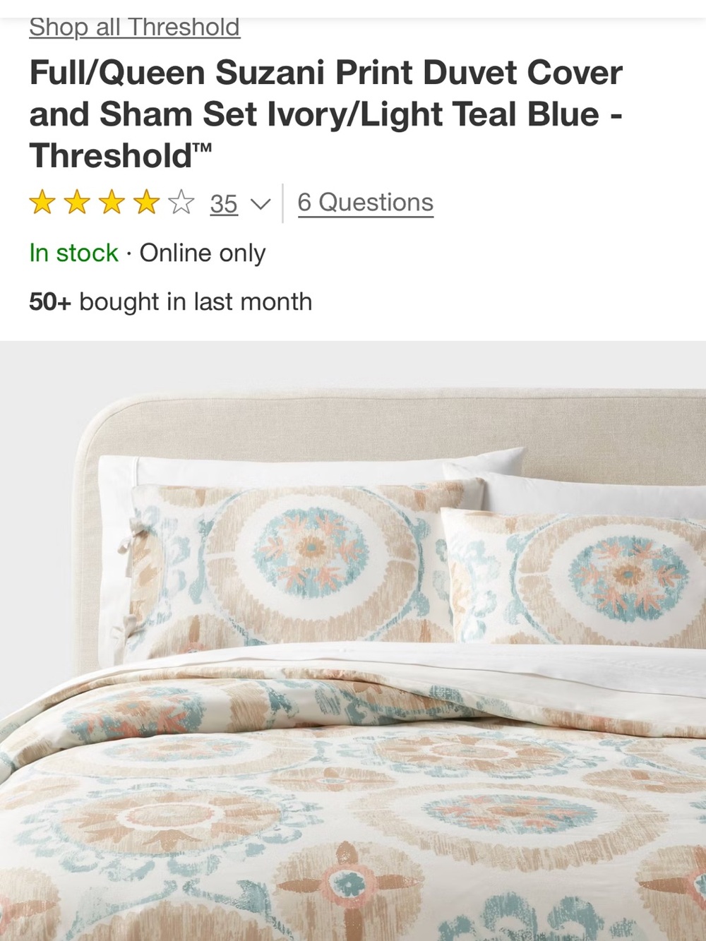 Threshold Printed Cotton Duvet Cover Set - Cream, Tan & Blue - Picture 4 of 4